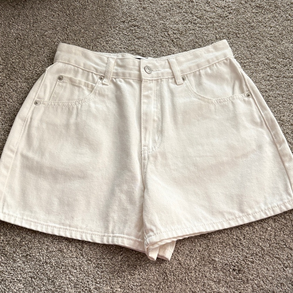 White Fox Boutique Cream High-Rise Denim Shorts